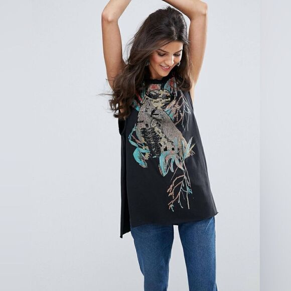 Free People Beaded Jungle Bay Split Side Top - Picture 1 of 11